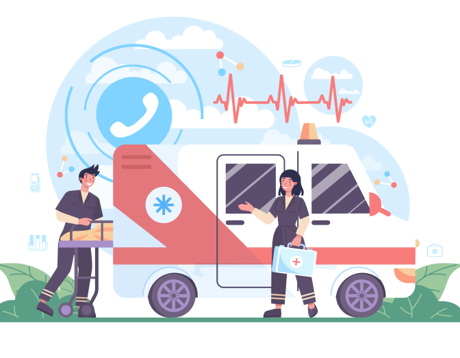 illustration of ambulance and oaramedics saving life